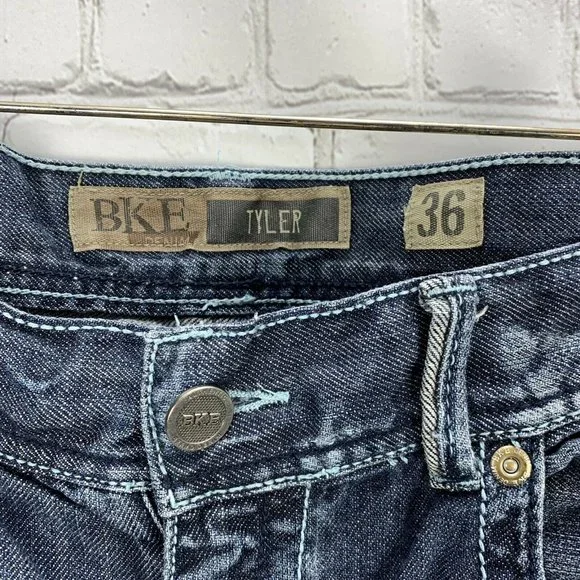 BKE Tyler Jeans size 36 Men Blue Denim Straight 37x32 Distressed Whiskered Dark